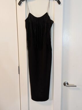 Zara Black Fringe Midi Slip Dress